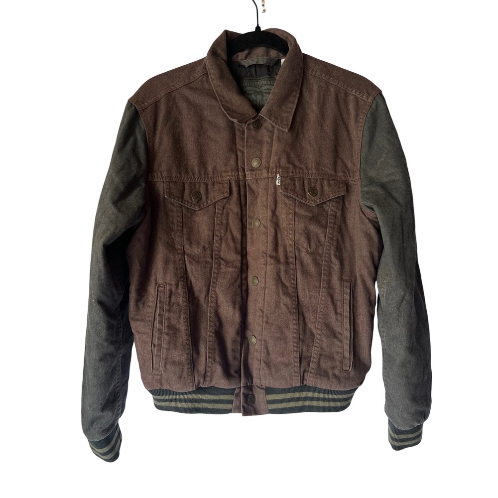 Levis Mens Hybrid Bomber Trucker Jacket Brown Grey Black Quilted S